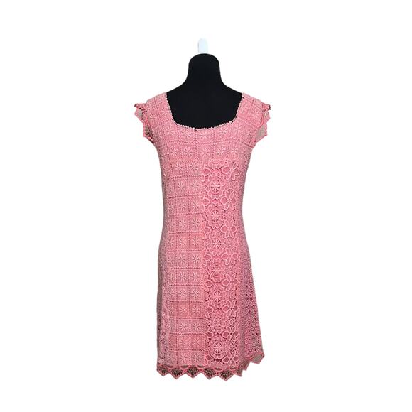 Yoana Baraschi coral pink crochet cap sleeves sheath mini dress size M - Picture 2 of 14
